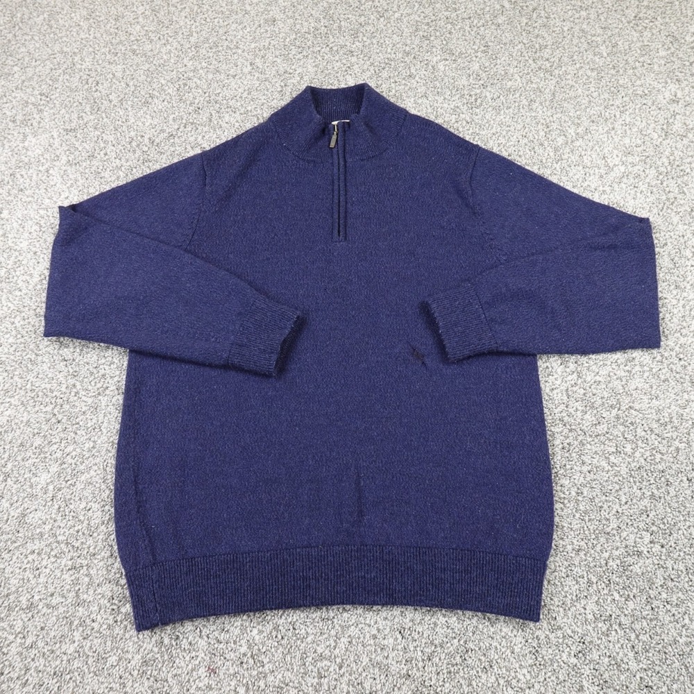VTG LL Bean Sweater Mens L Blue Merino Wool Knit Pullover Mock‎ Zip Sweatshirt